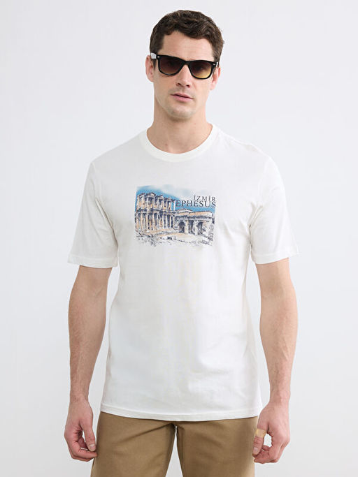 Bisiklet Yaka ?zmir Bask?l? Erkek Ti??rt