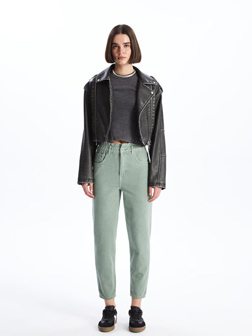 Beli Lastikli Slouchy Fit Kad?n Jean Pantolon