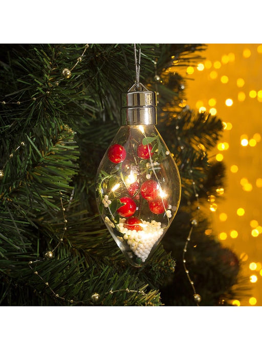 Ёлочный шар «Ягоды», 5 LED, от батареек, свечение тёплое белое