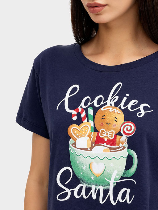 Комплект женский (джемпер, шорты) синий с принтом конфеты - Mark formelle фото 4