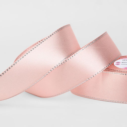 Цена за 2 шт. Лента атласная, с серебряным люрексом, 25 мм, 23±1 м, светло-розовая №107