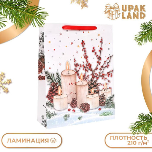 Пакет подарочный новогодний ламинированный Свечи, 31?40?11.5 см