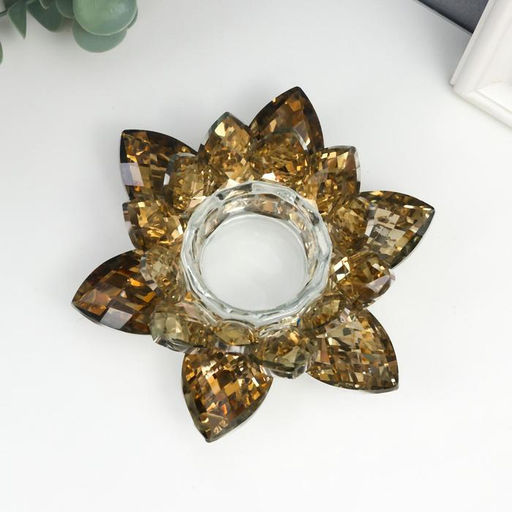 Стеклянный подсвечник на 1 свечу «Лотос оливковый», 5×13.5×13.5 см