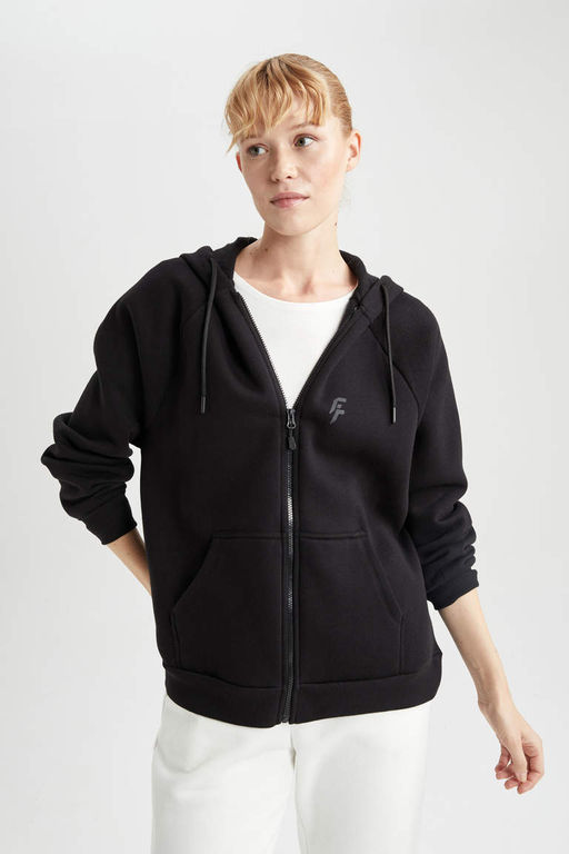 DeFactoFit толстый свитшот оверсайз с капюшоном и двойным карманом на молнии  фото 3