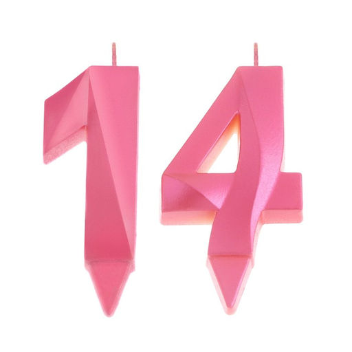 Свеча в торт юбилейная Грань (набор 2 в 1), цифра 14 / 41, розовый металлик, 6,5 см - Страна карнавалия фото 2