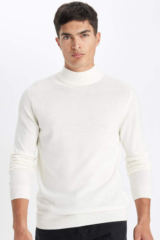 Slim Fit Dar Kesim Yar?m Bal?kc? Yaka Basic Duz Triko Kazak - Defacto фото 2