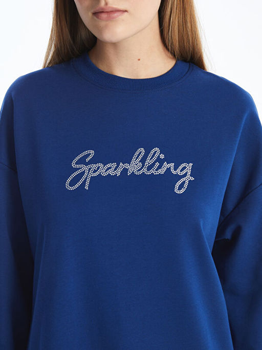 Bisiklet Yaka Parlak Ta?l? Kad?n Sweatshirt Tunik