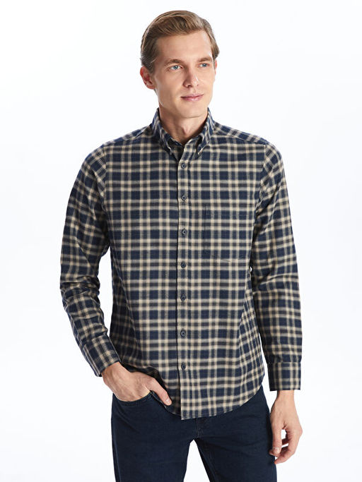 Regular Fit Uzun Kollu Ekose Gabardin Erkek G?mlek