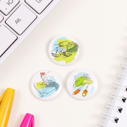 Набор значков на одежду, рюкзак, сумку Танк, 3 шт., d=25 мм, закатные, 7?7 см