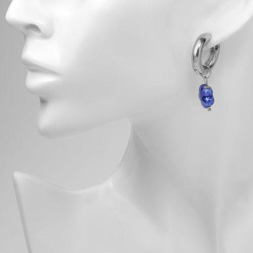 Серьги со съёмным элементом Трансформер цветок, цвет бело-синий в серебре - Qf фото 4