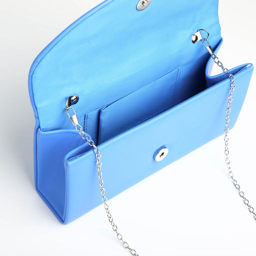 Сумка-клатч женская вечерняя на магните, на длинной цепочке, с декоративным бантом, синяя