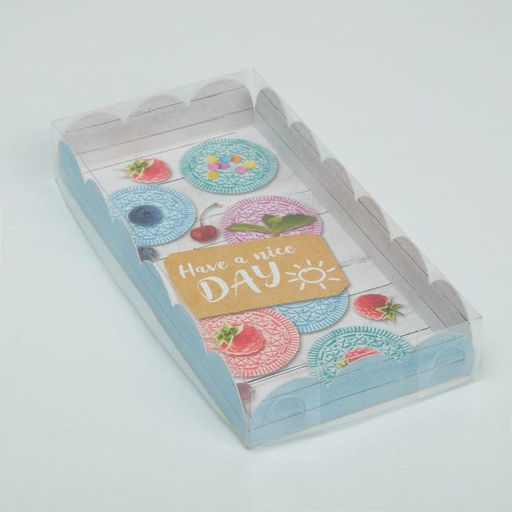 Цена за 5 шт. Коробка для печенья, кондитерская упаковка с PVC крышкой, Have a nice day, 10.5 х 21 х 3 см