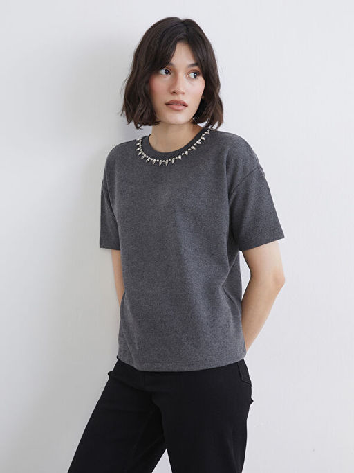 Bisiklet Yaka Ta?l? Kad?n Triko Kazak