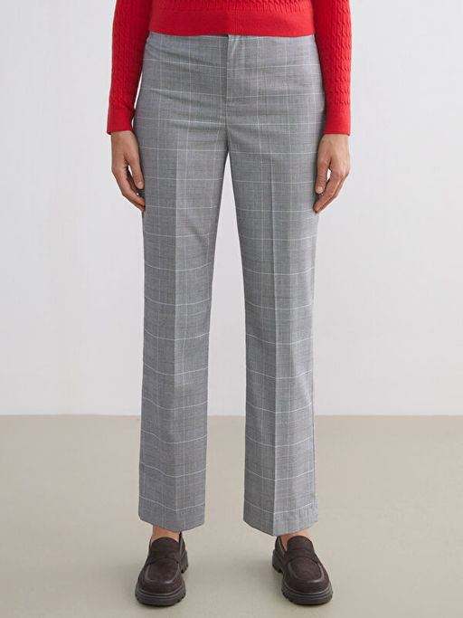 Dar Fit Ekose Kad?n Pantolon