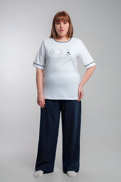 Арт. 10102 Пижама с брюками 44-54 (6 шт) Цвет:верх-белый,низ-темно-синий