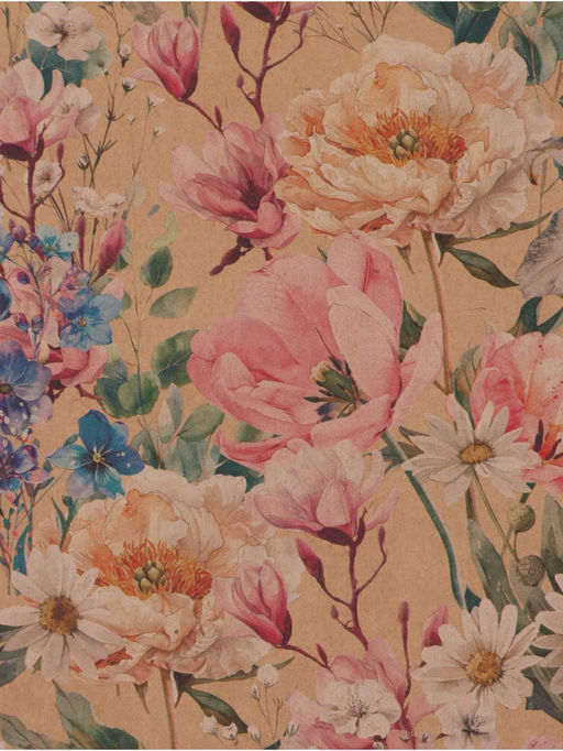 Цена за 10 шт. Бумага упаковочная крафтовая Цветы, 70 ? 100 см