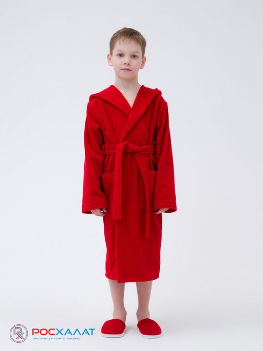Детский махровый халат с капюшоном красный МЗ-04 (67)