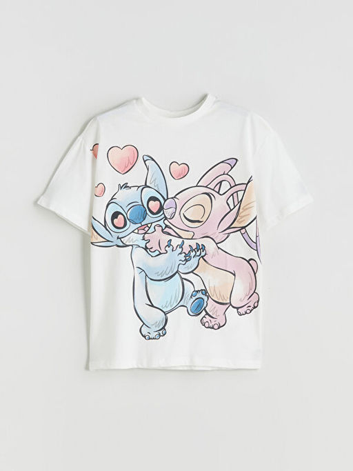 Bisiklet Yaka Stitch ve Angel Bask?l? K?z ?ocuk Ti??rt