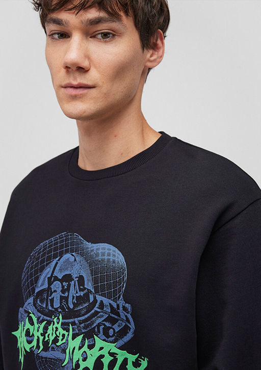Rick and Morty Bask?l? Siyah Sweatshirt - Mavi фото 5