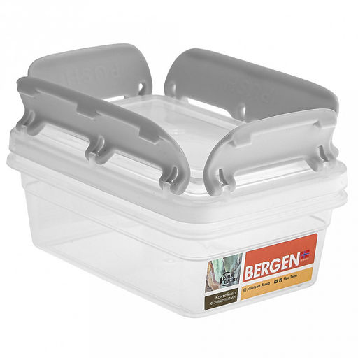 "Bergen" Контейнер для продуктов пластмассовый 0,4л, 14,5х10,3х6см, с защелками, пепельный жемчуг, подходит для СВЧ (Россия)