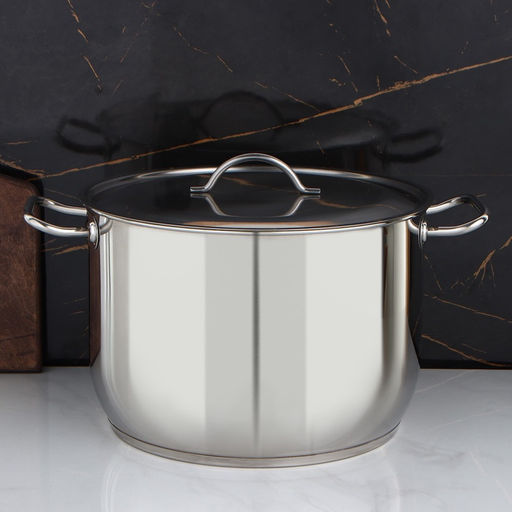 Кастрюля Amet «Профи», 20 л, d=34 см, цельнотянутая, капсульное дно, индукция, нержавеющая сталь, хромированная