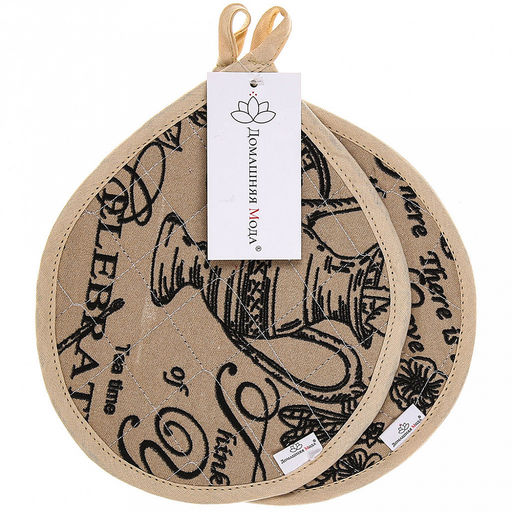 "Версаль, коричневый" Кухонный комплект: прихватка 20х25см "Капелька" - 2шт, хлопок "Премиум" 191г/м2 - хлопок 100%, наполнитель - ватин 280гр/м2, "Домашняя мода" (Россия)