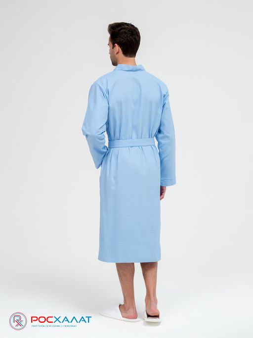 Мужской вафельный халат с планкой голубой В-03 (2)