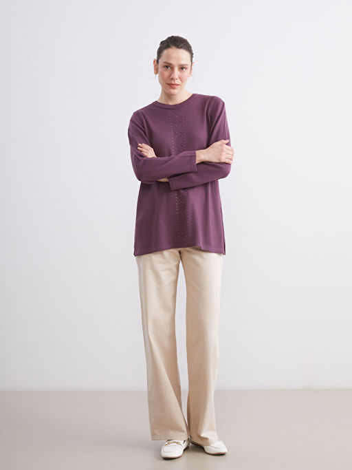 Bisiklet Yaka Ta?l? Kad?n Triko Kazak