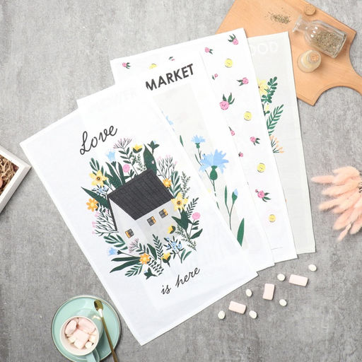 Набор кух. полотенец Доляна Love is here 4 шт, 28х46 см, рогожка, 100% хл, 160г/м2 фото 2