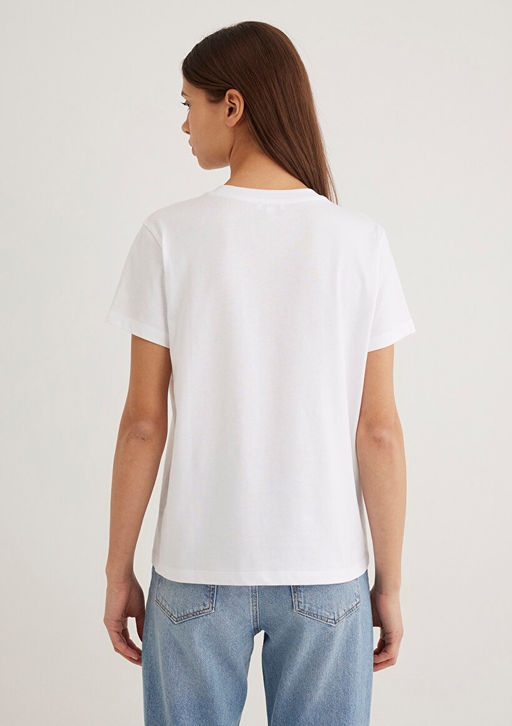 K?rm?z? Miav Bask?l? Beyaz Tisort - Mavi фото 4