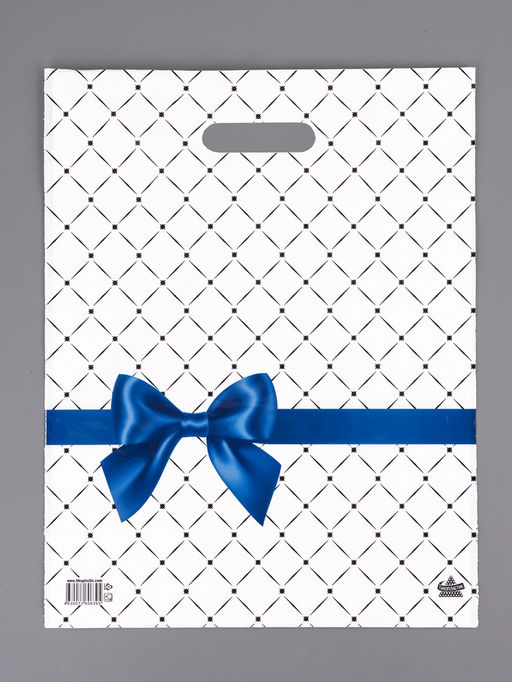 Цена за 50 шт. Пакет «Синий бантик», полиэтиленовый, с вырубной ручкой, 40×31 см, 30 мкм
