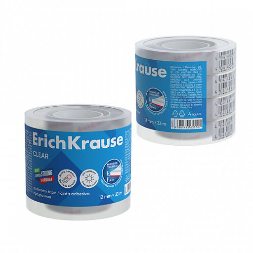 Цена за 1 шт. Набор из 4 клейких лент ErichKrause Clear, 12ммх33м, прозрачный (в пленке)