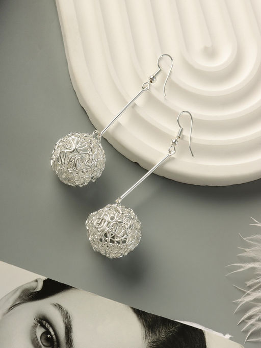 Серьги висячие Шарик переплетение, цвет серебро, 6.5 см