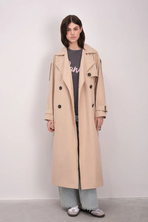 Двубортный темно-бежевый плащ-макси - Incity фото 8