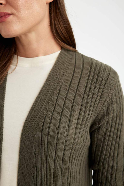 Кардиган-туника стандартного кроя с шалевым воротником и трикотажем - Defacto фото 5