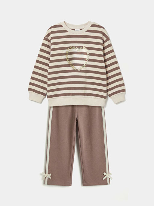 Bask?l? K?z Bebek Sweatshirt ve E?ofman Alt?