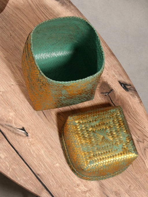 Корзинка плетёная «Голден», 20×20×26 см, голубая