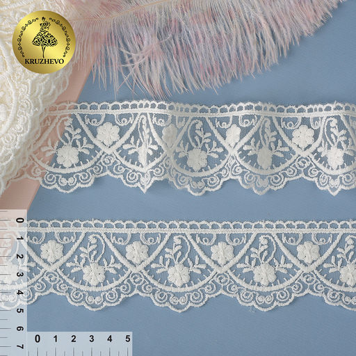 Кружево на сетке KRUZHEVO арт.TR.16G1260F шир.50мм цв.молочный, уп.9м