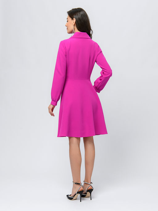 Платье цвета фуксии длины мини с длинными рукавами - 1001dress фото 3