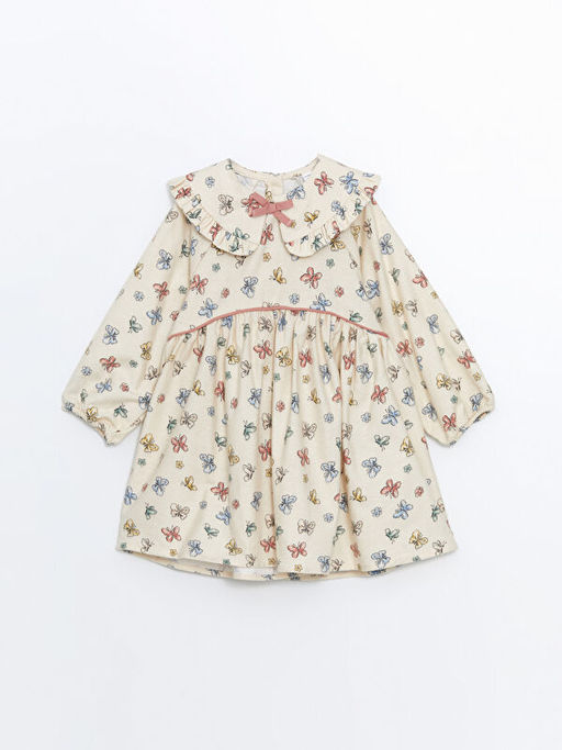 Uzun Kollu Bask?l? K?z ?ocuk Elbise