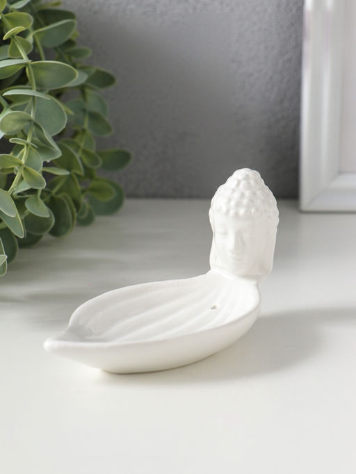 Подставка для благовоний керамика "Голова Будды" белая 12х6,5х6 см