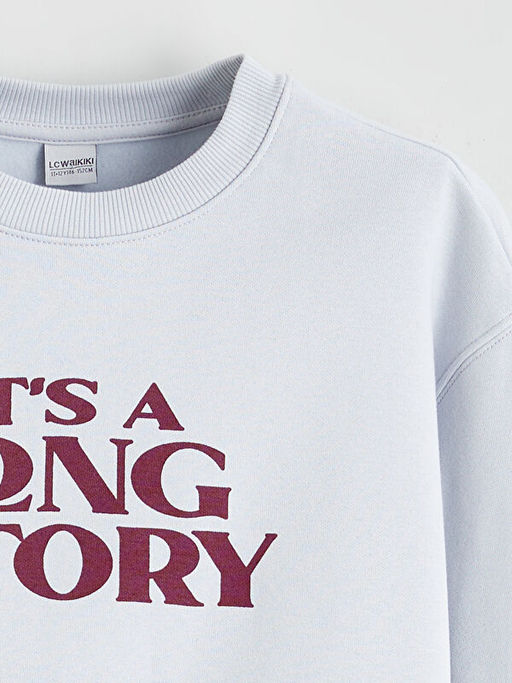 Bisiklet Yaka Bask?l? K?z ?ocuk Kal?n Sweatshirt