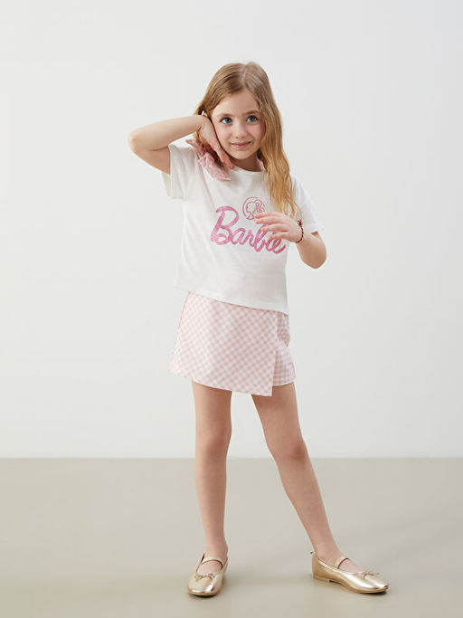 Barbie Bask?l? K?z ?ocuk Bluz ve Etek 2li