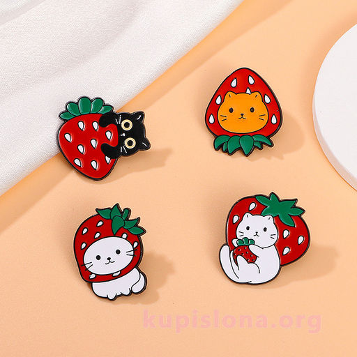 Брошь-значок Strawberry cat - Купи слона фото 2