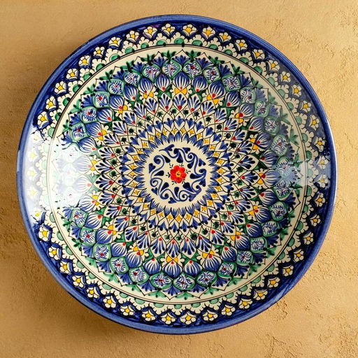 Ляган узбекский Риштанская Керамика «Узоры», d=33 см, глубокий, синий