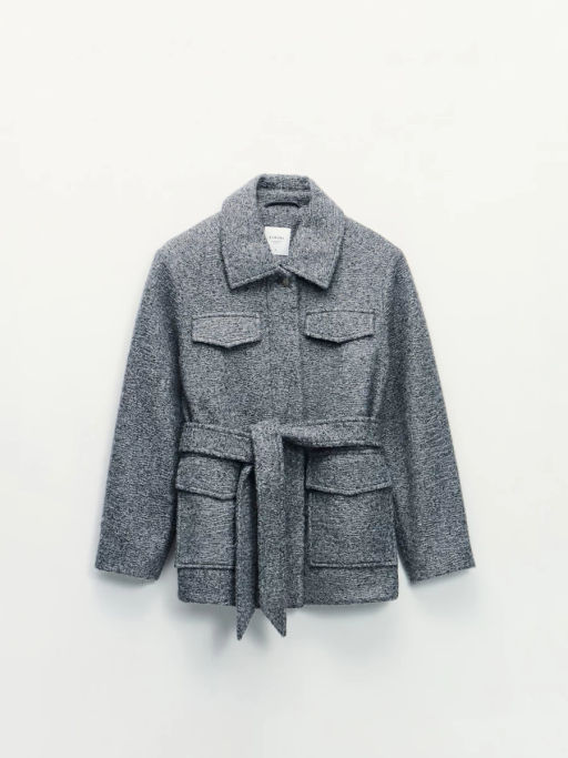 Куртка-рубашка из ткани с ворсом на поясе / Zarina  фото 2