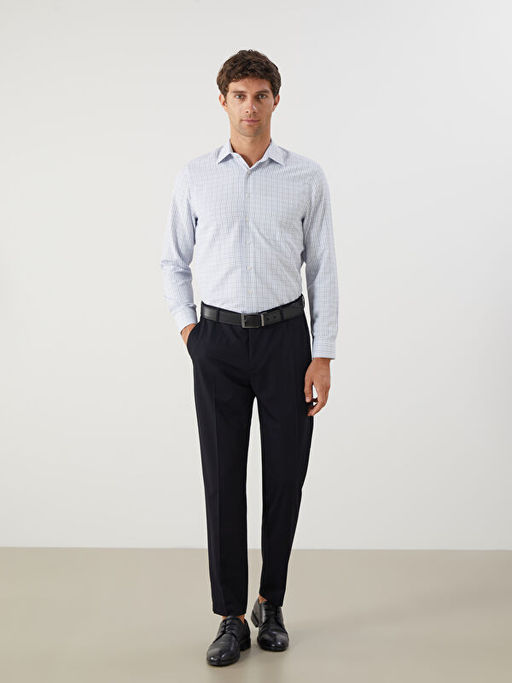 Regular Fit Uzun Kollu Ekose Gabardin Erkek G?mlek