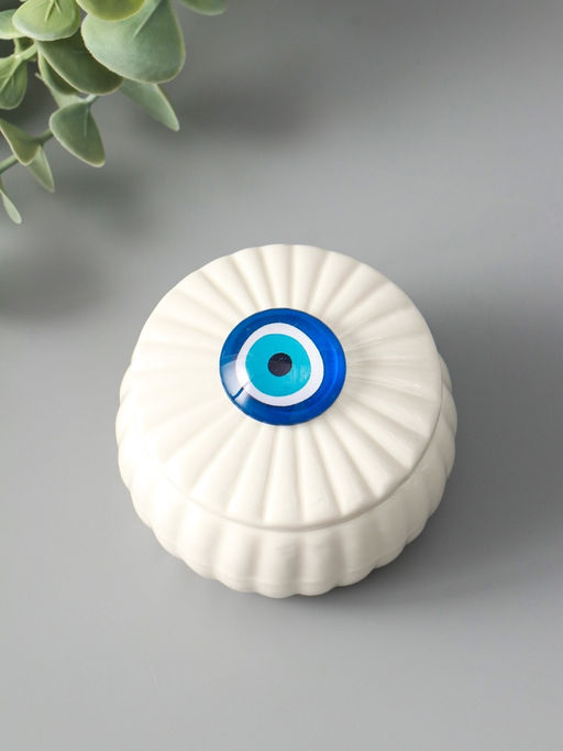 Шкатулка для украшений «Глаз от сглаза», с крышкой, белая, керамика, 7×7×5.3 см