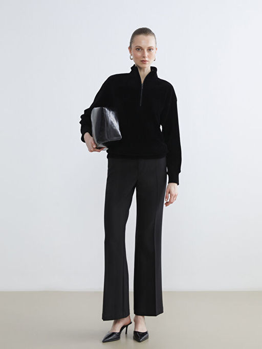 Dik Yaka Fitilli Kad?n Sweatshirt