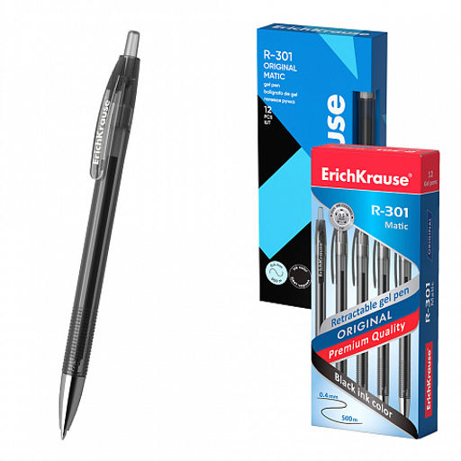 Цена за 12 шт. Ручка гелевая автоматическая ErichKrause R-301 Original Gel Matic 0.5, цвет чернил черный (в коробке по 12 шт.)  фото 7